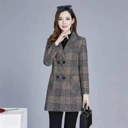Mother's clothing Plaid Woolen Jacket 5xl Autumn Winter Female Thicken Slim Middle length Outwear Korea Women's Casual Wool Coat
