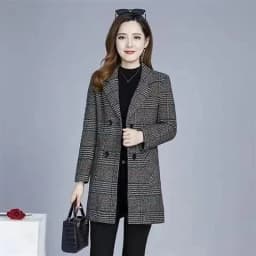Mother's clothing Plaid Woolen Jacket 5xl Autumn Winter Female Thicken Slim Middle length Outwear Korea Women's Casual Wool Coat