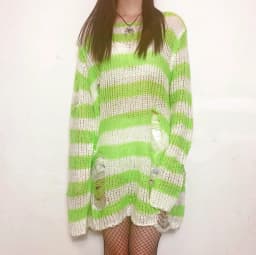 Gothic Grunge Striped Knitted Sweater Women Long Pullovers Loose Thin Punk Sweaters Jumpers Mujer Jersey Chic Streetwear