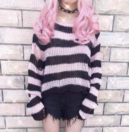 Gothic Grunge Striped Knitted Sweater Women Long Pullovers Loose Thin Punk Sweaters Jumpers Mujer Jersey Chic Streetwear