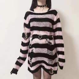 Gothic Grunge Striped Knitted Sweater Women Long Pullovers Loose Thin Punk Sweaters Jumpers Mujer Jersey Chic Streetwear