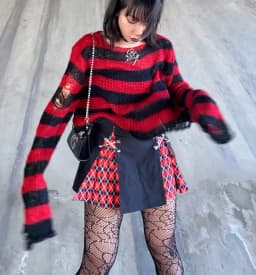 Gothic Grunge Striped Knitted Sweater Women Long Pullovers Loose Thin Punk Sweaters Jumpers Mujer Jersey Chic Streetwear
