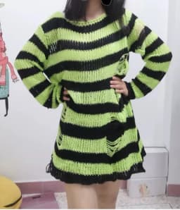 Gothic Grunge Striped Knitted Sweater Women Long Pullovers Loose Thin Punk Sweaters Jumpers Mujer Jersey Chic Streetwear