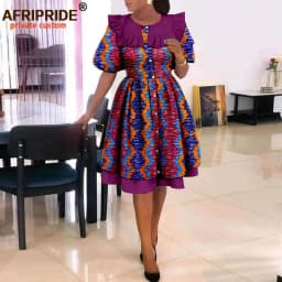 African Dresses for Women Elegant Party Short Sleeve High Waist Print A-line Dress Ankara Attire Traditional Outfits A2225029