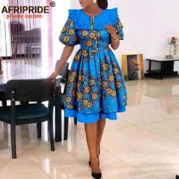 African Dresses for Women Elegant Party Short Sleeve High Waist Print A-line Dress Ankara Attire Traditional Outfits A2225029