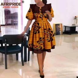 African Dresses for Women Elegant Party Short Sleeve High Waist Print A-line Dress Ankara Attire Traditional Outfits A2225029
