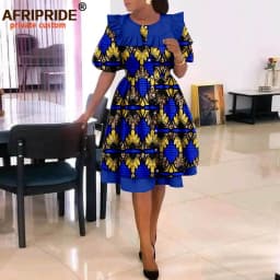 African Dresses for Women Elegant Party Short Sleeve High Waist Print A-line Dress Ankara Attire Traditional Outfits A2225029