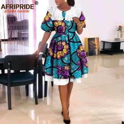 African Dresses for Women Elegant Party Short Sleeve High Waist Print A-line Dress Ankara Attire Traditional Outfits A2225029