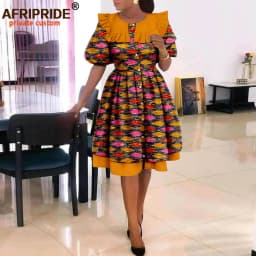 African Dresses for Women Elegant Party Short Sleeve High Waist Print A-line Dress Ankara Attire Traditional Outfits A2225029
