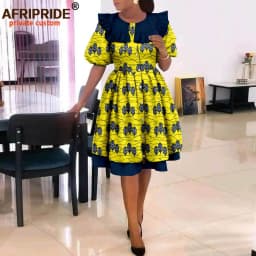 African Dresses for Women Elegant Party Short Sleeve High Waist Print A-line Dress Ankara Attire Traditional Outfits A2225029