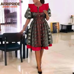 African Dresses for Women Elegant Party Short Sleeve High Waist Print A-line Dress Ankara Attire Traditional Outfits A2225029