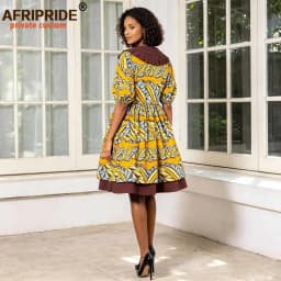 African Dresses for Women Elegant Party Short Sleeve High Waist Print A-line Dress Ankara Attire Traditional Outfits A2225029