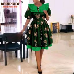 African Dresses for Women Elegant Party Short Sleeve High Waist Print A-line Dress Ankara Attire Traditional Outfits A2225029