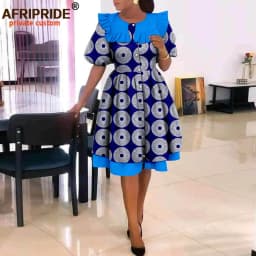 African Dresses for Women Elegant Party Short Sleeve High Waist Print A-line Dress Ankara Attire Traditional Outfits A2225029