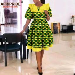 African Dresses for Women Elegant Party Short Sleeve High Waist Print A-line Dress Ankara Attire Traditional Outfits A2225029