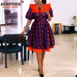 African Dresses for Women Elegant Party Short Sleeve High Waist Print A-line Dress Ankara Attire Traditional Outfits A2225029