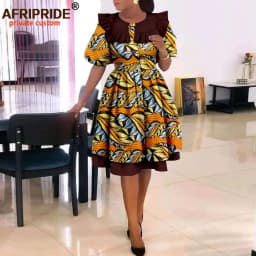 African Dresses for Women Elegant Party Short Sleeve High Waist Print A-line Dress Ankara Attire Traditional Outfits A2225029