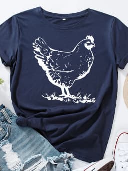 White Hen Chicken Print T Shirt Women Short Sleeve O Neck Loose Tshirt Summer Women Tee Shirt Tops Camisetas Mujer