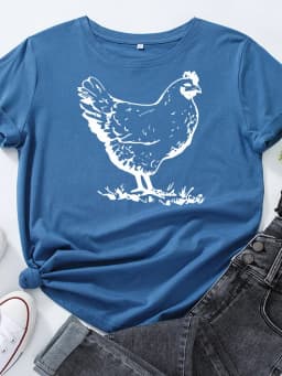 White Hen Chicken Print T Shirt Women Short Sleeve O Neck Loose Tshirt Summer Women Tee Shirt Tops Camisetas Mujer