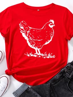White Hen Chicken Print T Shirt Women Short Sleeve O Neck Loose Tshirt Summer Women Tee Shirt Tops Camisetas Mujer