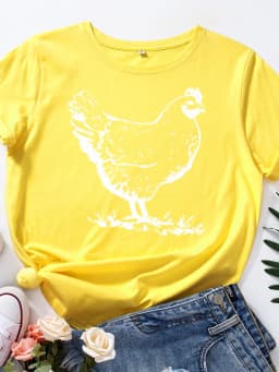 White Hen Chicken Print T Shirt Women Short Sleeve O Neck Loose Tshirt Summer Women Tee Shirt Tops Camisetas Mujer