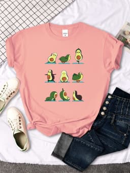 Woman T-Shirt Avocado Teaches You To Practice Yoga Printing Blouses Womensfashion Oversize Blouses Funny Fruit Ladies Tshirts