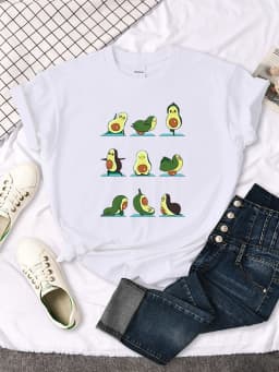 Woman T-Shirt Avocado Teaches You To Practice Yoga Printing Blouses Womensfashion Oversize Blouses Funny Fruit Ladies Tshirts