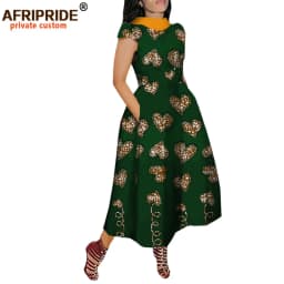 African Maxi Dress for Women Private Custom V-Back Short Sleeve Turn-down Collar Plus Size Casual Dress Ankara Attire A722592