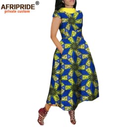 African Maxi Dress for Women Private Custom V-Back Short Sleeve Turn-down Collar Plus Size Casual Dress Ankara Attire A722592