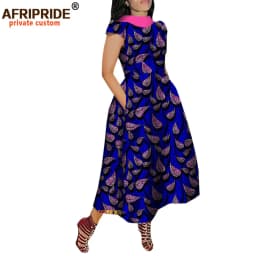African Maxi Dress for Women Private Custom V-Back Short Sleeve Turn-down Collar Plus Size Casual Dress Ankara Attire A722592