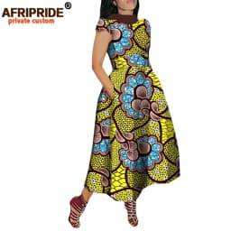 African Maxi Dress for Women Private Custom V-Back Short Sleeve Turn-down Collar Plus Size Casual Dress Ankara Attire A722592