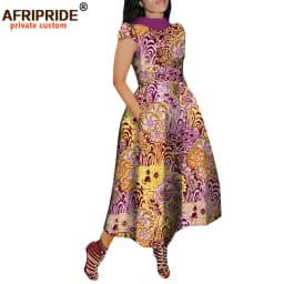 African Maxi Dress for Women Private Custom V-Back Short Sleeve Turn-down Collar Plus Size Casual Dress Ankara Attire A722592