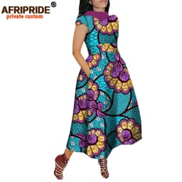 African Maxi Dress for Women Private Custom V-Back Short Sleeve Turn-down Collar Plus Size Casual Dress Ankara Attire A722592
