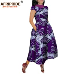African Maxi Dress for Women Private Custom V-Back Short Sleeve Turn-down Collar Plus Size Casual Dress Ankara Attire A722592