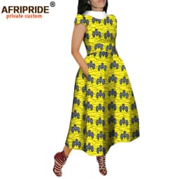 African Maxi Dress for Women Private Custom V-Back Short Sleeve Turn-down Collar Plus Size Casual Dress Ankara Attire A722592