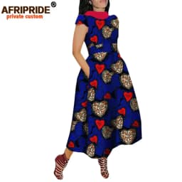 African Maxi Dress for Women Private Custom V-Back Short Sleeve Turn-down Collar Plus Size Casual Dress Ankara Attire A722592