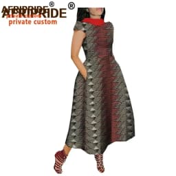 African Maxi Dress for Women Private Custom V-Back Short Sleeve Turn-down Collar Plus Size Casual Dress Ankara Attire A722592