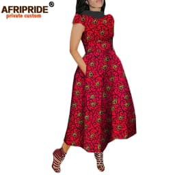 African Maxi Dress for Women Private Custom V-Back Short Sleeve Turn-down Collar Plus Size Casual Dress Ankara Attire A722592