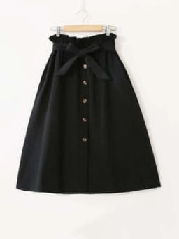 Women Casual Cotton Skirts Spring Summer Korean Style Solid Elegant High Waist Single-Breasted Bow Lace Up A-Line Midi Skir
