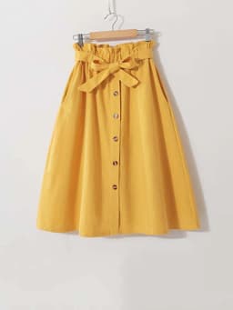 Women Casual Cotton Skirts Spring Summer Korean Style Solid Elegant High Waist Single-Breasted Bow Lace Up A-Line Midi Skir