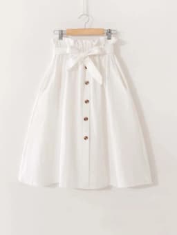 Women Casual Cotton Skirts Spring Summer Korean Style Solid Elegant High Waist Single-Breasted Bow Lace Up A-Line Midi Skir