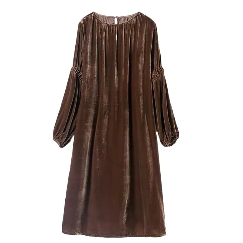 Plus Size Autumn Long Sleeve Vintage Velvet Party Dress Korean Fashion Winter Long Sleeve Elegant Retro Street Wear Velour Dress