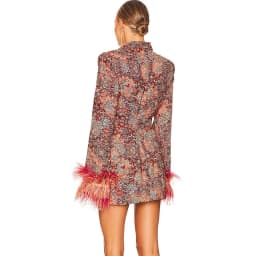 Temperament Floral Suit Collar Waist Decorative Belt Elegant Dress, Women's Fitted Cuff Decorated Feather Party Dress Coat