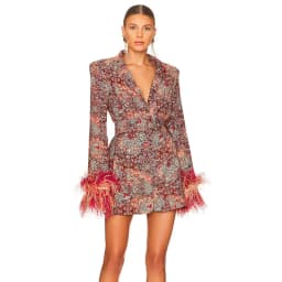 Temperament Floral Suit Collar Waist Decorative Belt Elegant Dress, Women's Fitted Cuff Decorated Feather Party Dress Coat