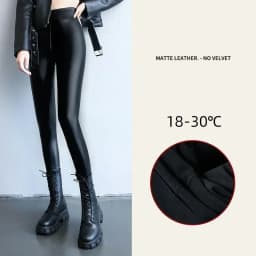Winter Warm PU Leather Leggings Women Leather Pantalones High Waist Thermal Tights Stretchy Pants Winter Fleece Lined Trousers
