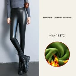 Winter Warm PU Leather Leggings Women Leather Pantalones High Waist Thermal Tights Stretchy Pants Winter Fleece Lined Trousers