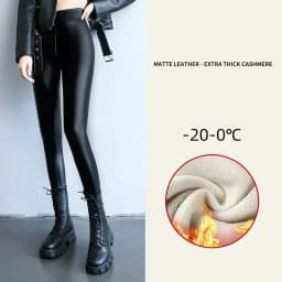 Winter Warm PU Leather Leggings Women Leather Pantalones High Waist Thermal Tights Stretchy Pants Winter Fleece Lined Trousers