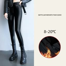 Winter Warm PU Leather Leggings Women Leather Pantalones High Waist Thermal Tights Stretchy Pants Winter Fleece Lined Trousers