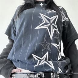 Vintage Graphic Skull Print T-shirts Y2K Cyber Aesthetic Tops Patchwork Long Sleeve Tee Gothic Grunge Emo Alt Clothes Streetwear