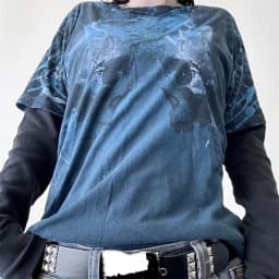 Vintage Graphic Skull Print T-shirts Y2K Cyber Aesthetic Tops Patchwork Long Sleeve Tee Gothic Grunge Emo Alt Clothes Streetwear